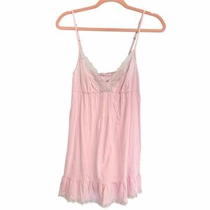 Victoria’s Secret Babydoll Night Gown, Nightie Chemise Lingerie Pink White Lace